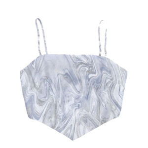 Elodie Tie Back Scarf Blue & White Swirl Print Crop Cami Tank Top -Sz Small, NWT